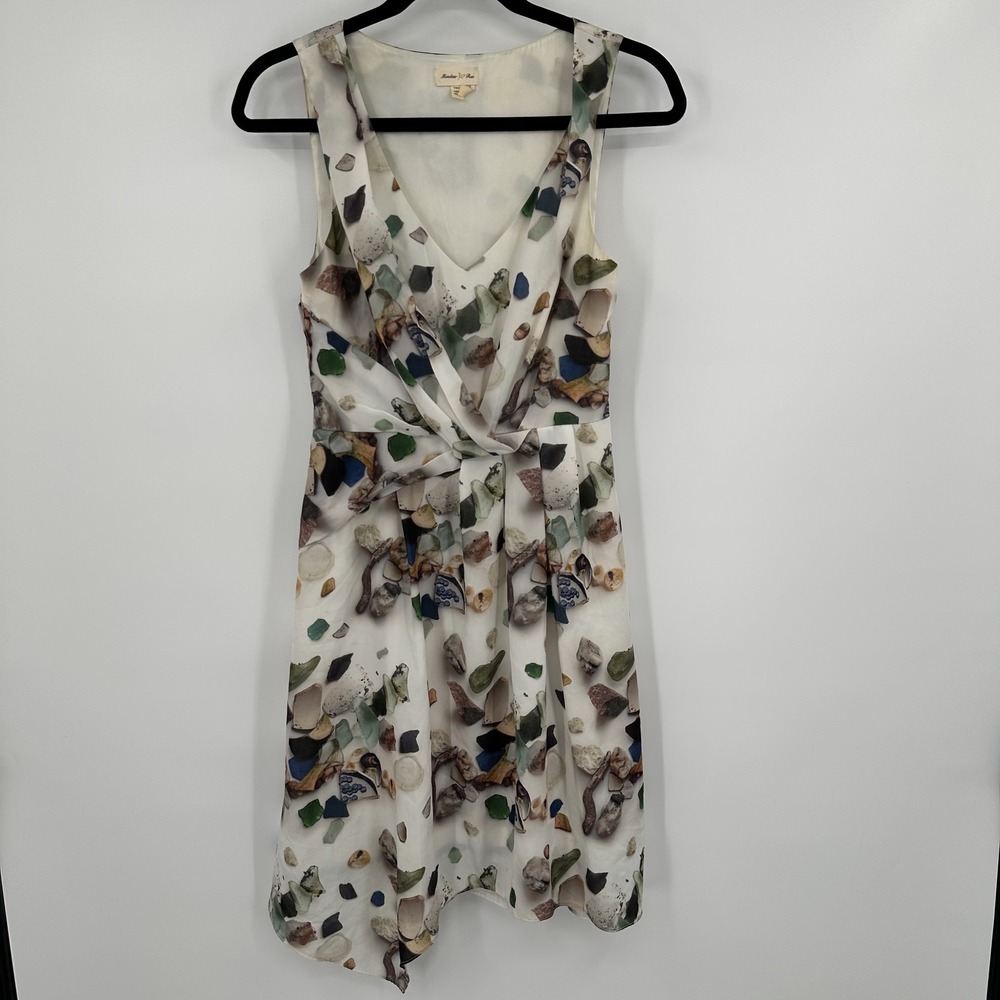 Meadow Rue Dress Womens 0 White Multicolor Sleeveless Twist Front Midi Abstract